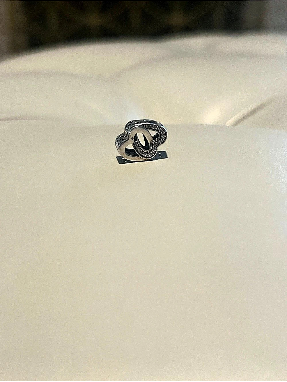 Pandora Interlocking Hearts Dangle Charm Silver-Tone Ring